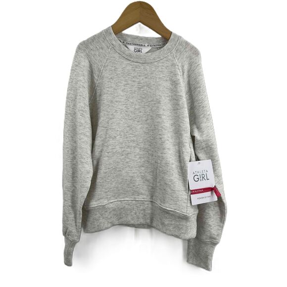 Other - Athleta Girl Grey Warmup Crewneck Sweatshirt Hand Pockets Long Sleeve 6 New